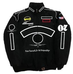 Traje de carreras de F1 Equipo de otoño/invierno Chaqueta acolchada de algodón bordado Logotipo del coche Chaquetas bordadas completas Chaquetas de motocicleta retro de estilo universitario eq