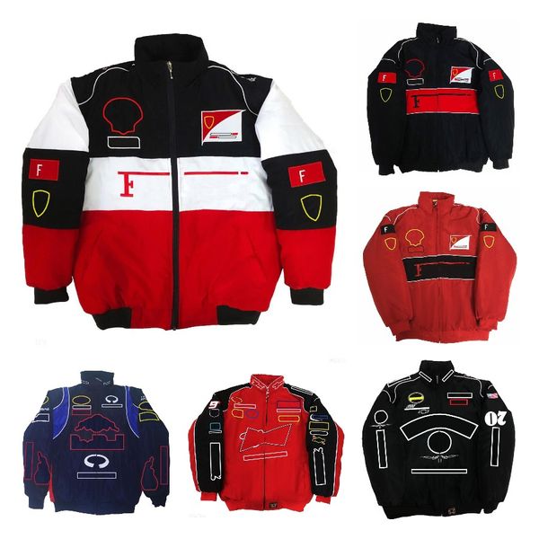 Chaqueta F1 Chaqueta de Carreras de Fórmula 1 Otoño Invierno Ropa de algodón para Hombres y Mujeres Chaquetas con Logotipo de Coche Chaquetas Bordadas Completas Chaquetas de Moto Retro de Estilo Universitario