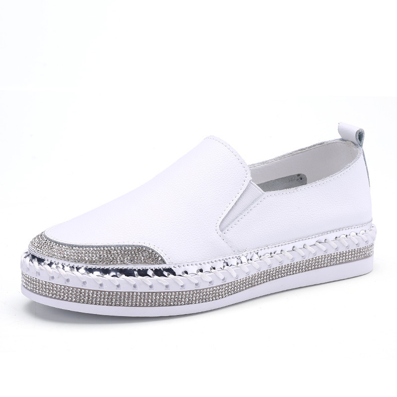 Yu Kube Casual Genuine Leather Loafers Shoes 2019 Crystal Sneakers