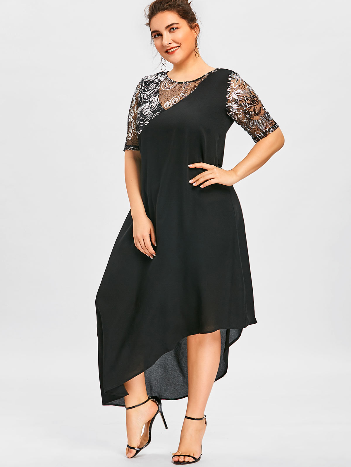 black sparkly dress with sleeves
