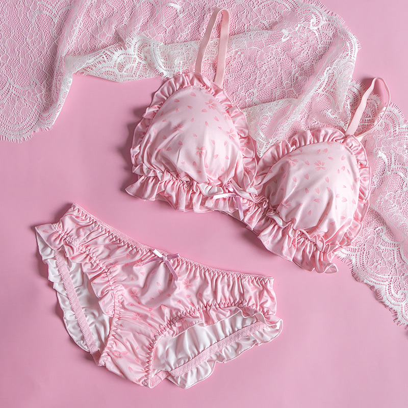 2021 Cute Pink Womens Underwear Underwear Sakura Girl Japanese Kawaii Bra Panties Womens Ruffles