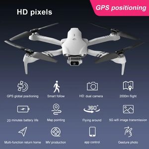 Drone de positionnement haute précision GPS à double caméra anti-tremblement haute définition F10, veilleuse LED, retour automatique à la maison en cas de batterie faible