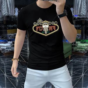 F100 cómoda camiseta de diseñador de verano blanco de manga corta con letras doradas y diamantes para planchar, camiseta para hombre, ropa para hombre