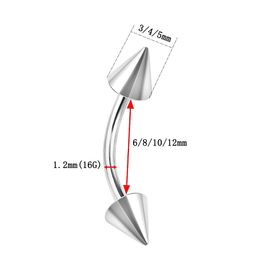 F136 Titanium dubbele tip taps toelopende vrouwelijke schroefdraad gebogen staaf oorbellen tongstuds tepelstud piercing sieraden