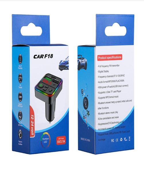 F15 F17 F18 F19 Transmetteurs RVB Ambient Light Car lecteur mp3 Bluetooth 50 FM Hands Wireless Kit 5V 31A PD 12W USB C Charger7290727