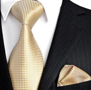 F15 or jaune argent à carreaux solide hommes cravates cravates 100 soie Jacquard tissé cravate ensemble mouchoirs costume cadeau pour hommes 6041972