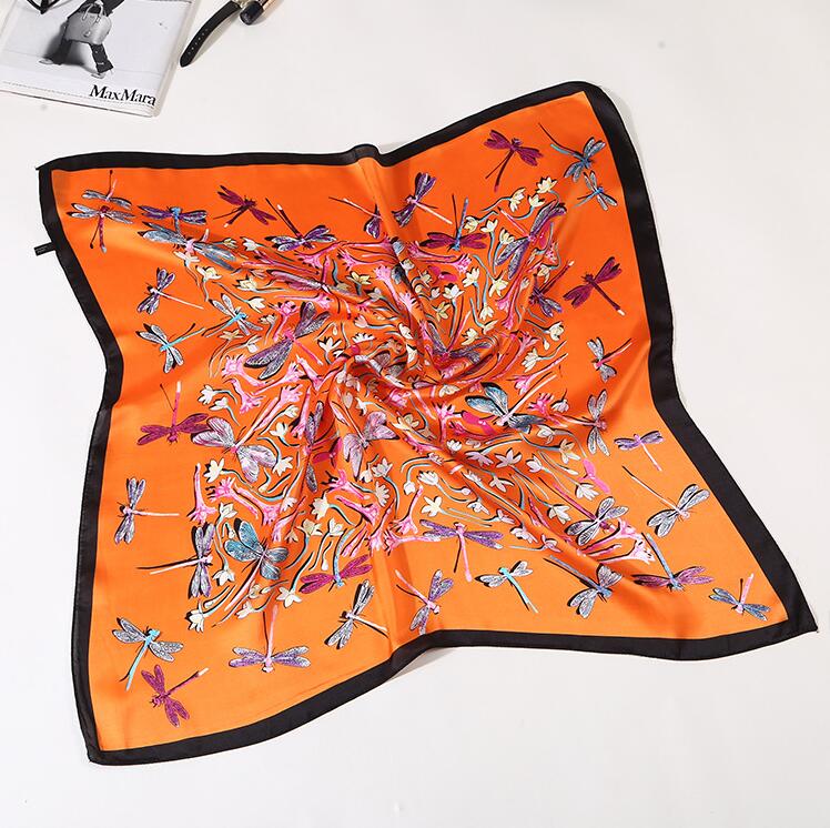Silk Scarf Women 70*70cm new Dragonfly Print Decorative Scarf Small Squares Head Scarf Bag Decorative Scarves