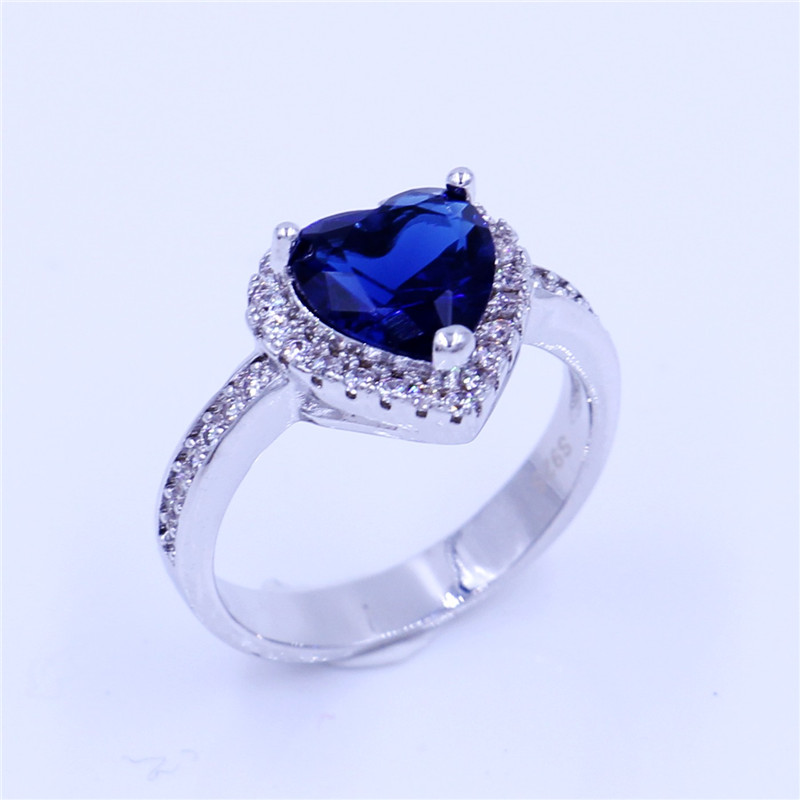 Vecalon Fashion Female ring Heart Blue Diamonique Cz Stone 925 Silver Filled Engagement wedding Band ring for women Gift