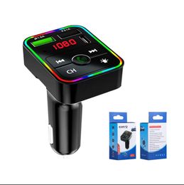 F2 Bluetooth Car Kit FM Transmitter Modulator Colorful LED Backlight RGB Wireless Radio Adapter HandsFree for Phone TF MP3 Player Type C Port