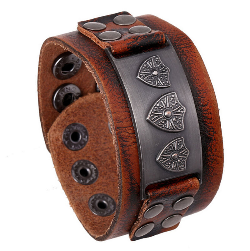 Fashion Charm Bracelets Handmade Retro Brand Charm For Men Button Infinity Wide Brown Leather Bracelets & Bangle Jewelry