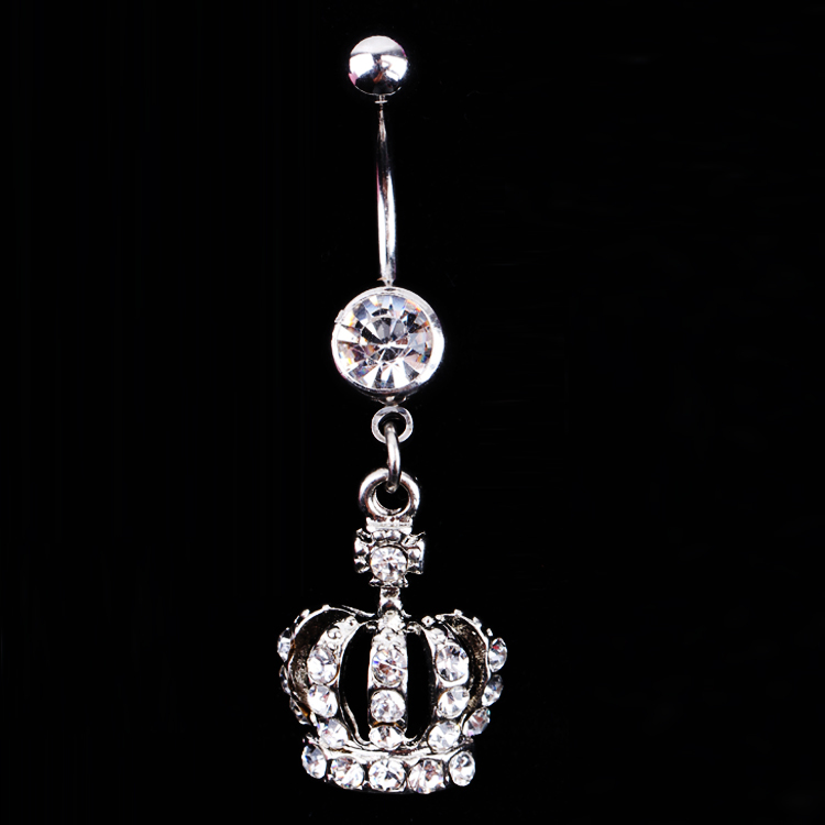 

Hot Sale Crown Charm Rhinestone Body Piercing Jewelry Belly Button Ring Navel Jewelry Drop Shipping Body-0164, Silver