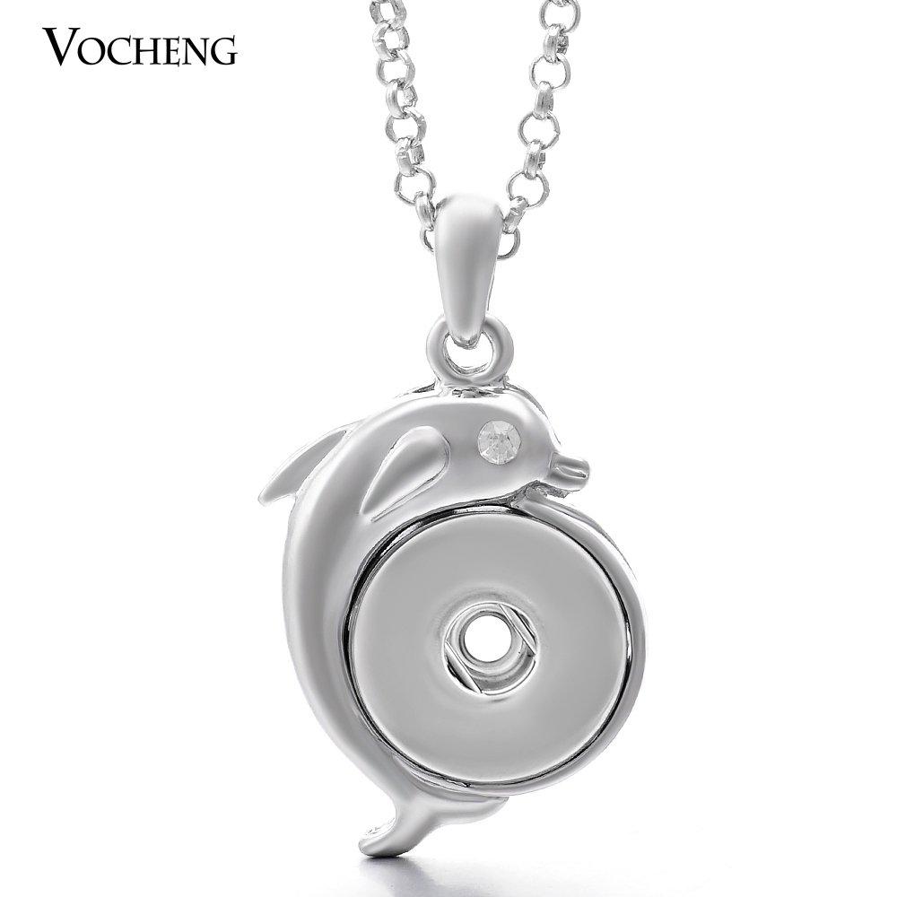 

NOOSA Dolphin Necklace Ginger Snap Jewelry Lovers Pendant Metal Crystal Buttons Necklace with Stainless Steel Chain NN-096