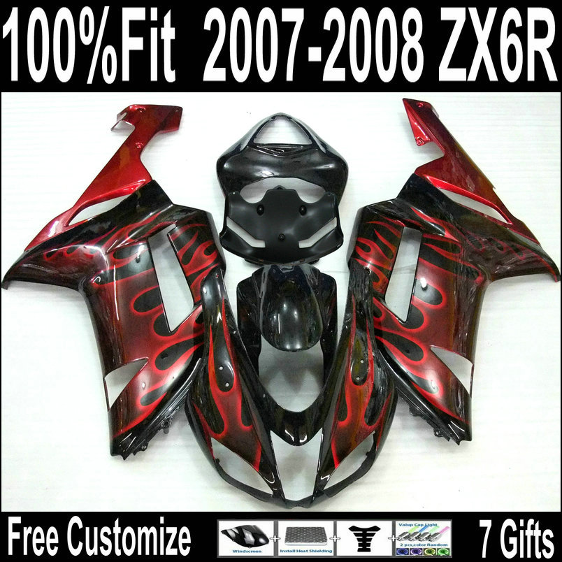

Injection molding for 2007 2008 kawasaki zx6r fairing kit red flames black ninja zx636 fairings 07 08 zx 6r 636 UJ832, Same as picture