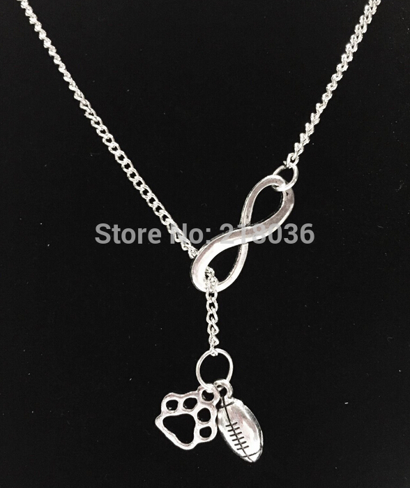10 PCS Vintage Argent Infinity Creux Chien Paw Print Football Pendentif Colliers Charms Foulard Pull Chaîne Colliers Pendent Pour Wome Bijoux