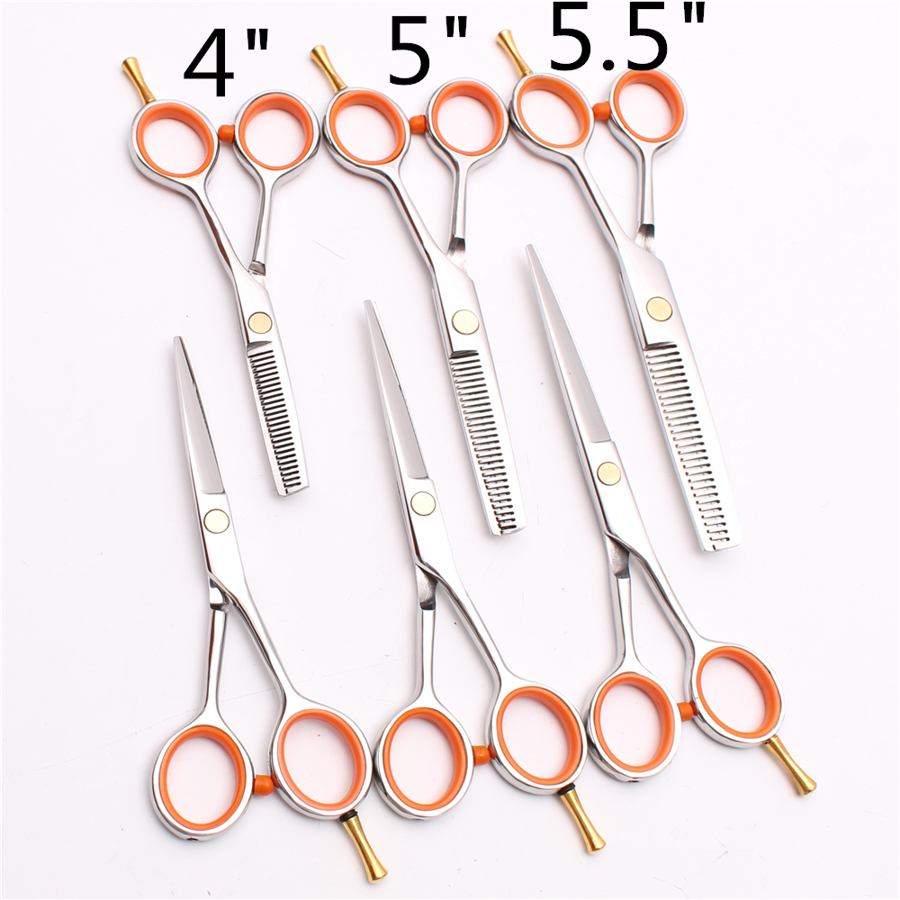 

2Pcs 4" 5" 5.5" JP 440C Customized Logo Barbers' Hairdressing Shears Cutting Thinning Scissors Human Hair Scissors Salon Styling Tools C1017