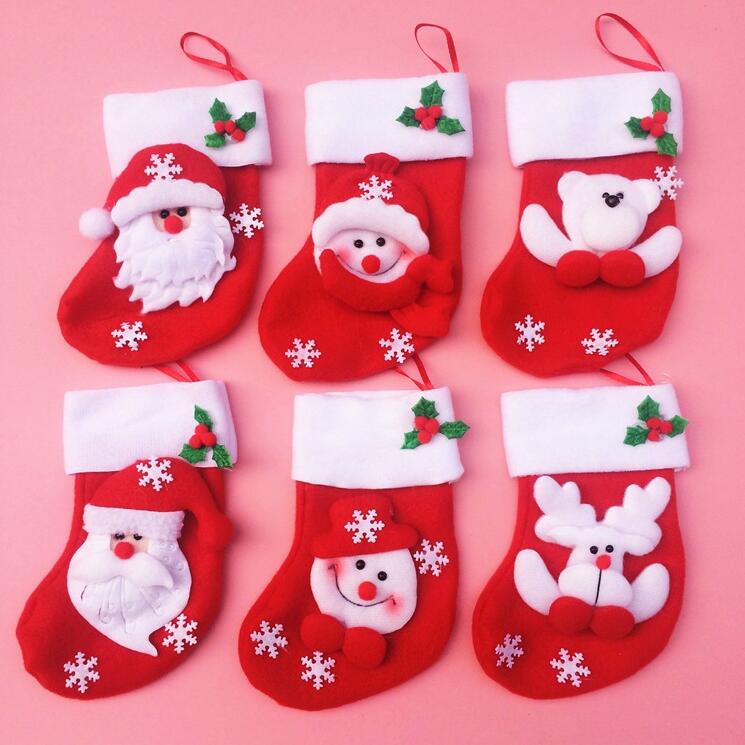 

Mini Christmas stockings 3.5*6.3inch Christmas sock Santa non-woven gift bag Christmas ornaments free shipping CT05