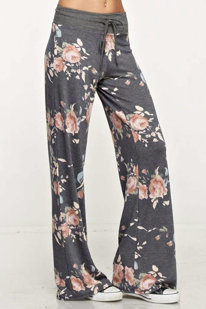 

Women Floral Yoga Pants Casual Loose High Waist Wide Leg Ties Design Long Trousers Joggers, 15