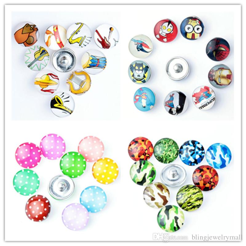 

Musical Instrument Camo Super man Design Metal Charm 18mm Glass snap button Jewelry Faceted glass Snap Fit snap Bracelet snaps jewelry