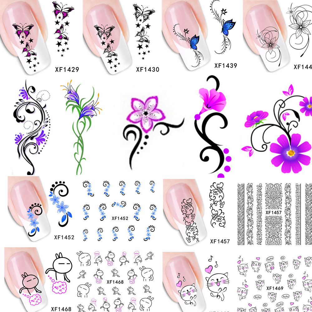 

Wholesale-50pcs 2015 50 designs Elegant Women Nail Art Water Stickers Decals 3d DIY Full Wraps Foils Decorations Flower Vine XF1422-1469