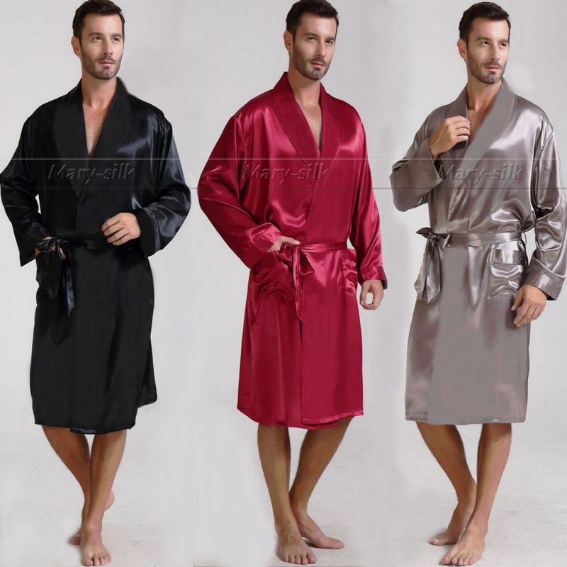 Pyjama en satin de soie pour hommes en gros Pyjama Pyjama PJS Vêtements de nuit Robe Robes Chemise de nuit Lounge wear S ~ 3XL Plus Noir