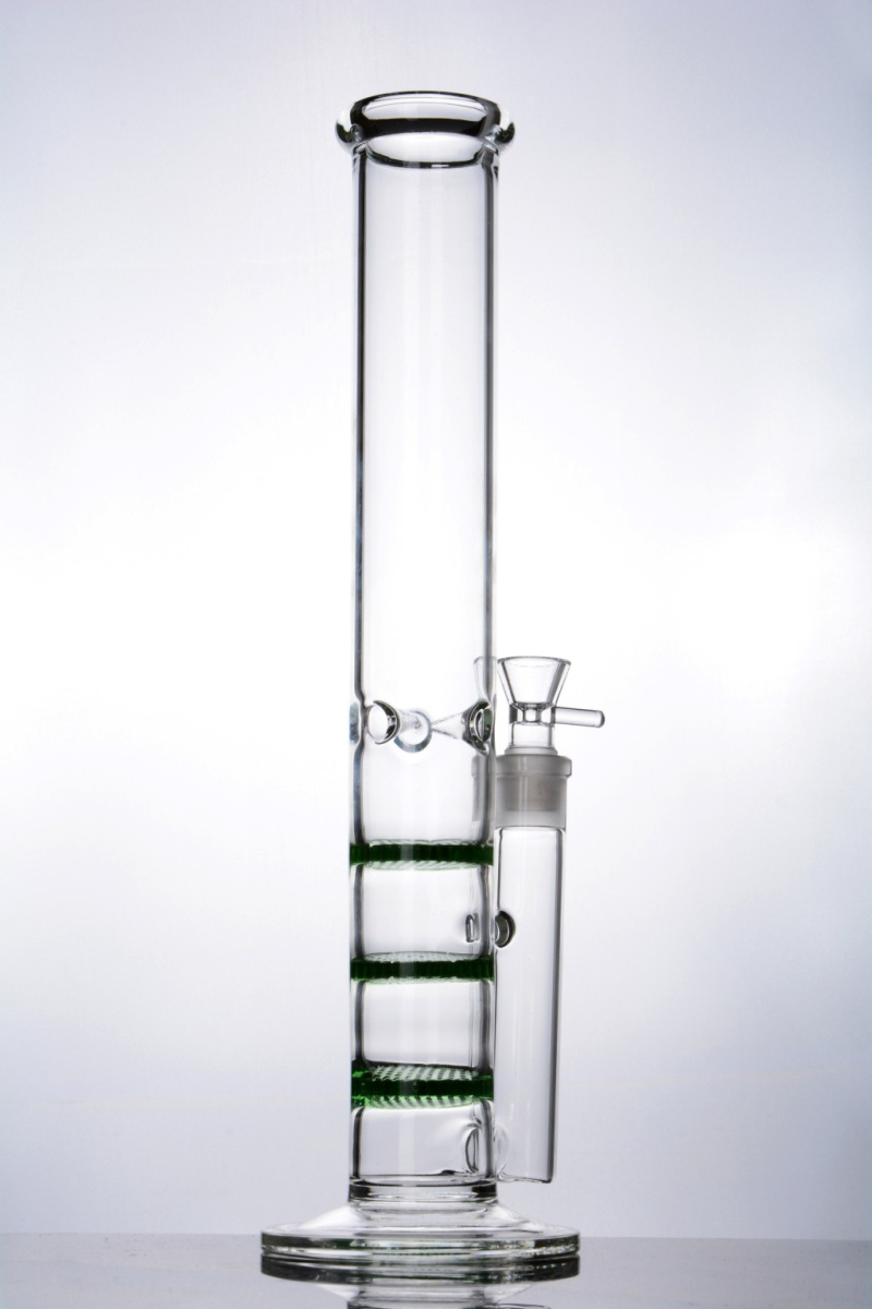 

15 inch straight glass bongs with 3 green honeycomb water pipe dab rig bubbler 18mm joint