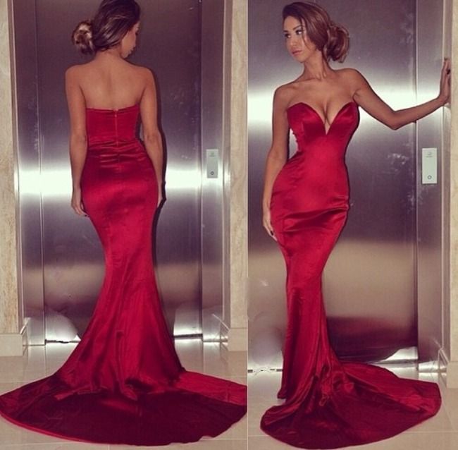 

Burgundy Satin Mermaid Prom Dresses Sexy Low Cut Sweetheart Sheath Evening Gowns Court Train 2014 Fashion Tight Dress Special Occasion Dress