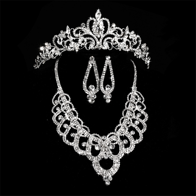 

Bridal Diamond Crowns Accessories Tiaras Hair Necklace Earrings Accessories Wedding Jewelry Sets Cheap Price Fashion Style Bride, White