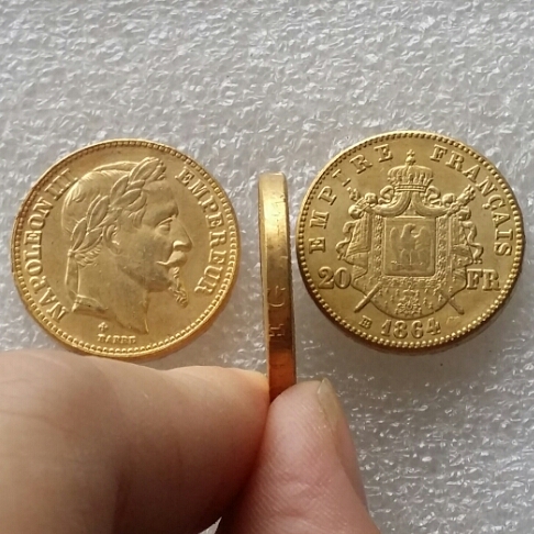 

FRANCE 1864B Made Of Brass-Plated Gold NAPOLEON 20 FRANCS BEAUTIFUL Copy Coin Ornaments replica coins home decoration accessories