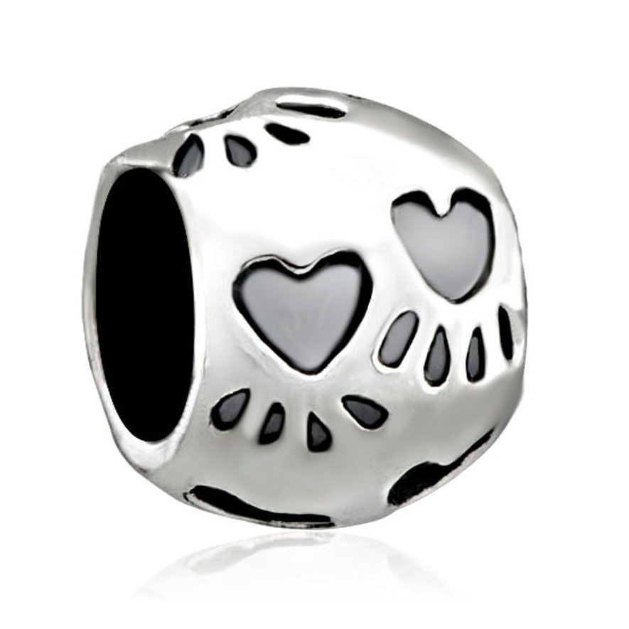 

Personalized jewelry dog paw print European bead metal charm ladies bracelet with big hole Pandora Chamilia Compatible, Black
