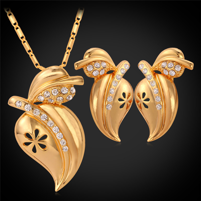 Rhinestone Vivid Peach Pendant Necklace Stud Earrings for Women 18K Real Gold Plated Cute Fashion Jewelry Set-image-167248339