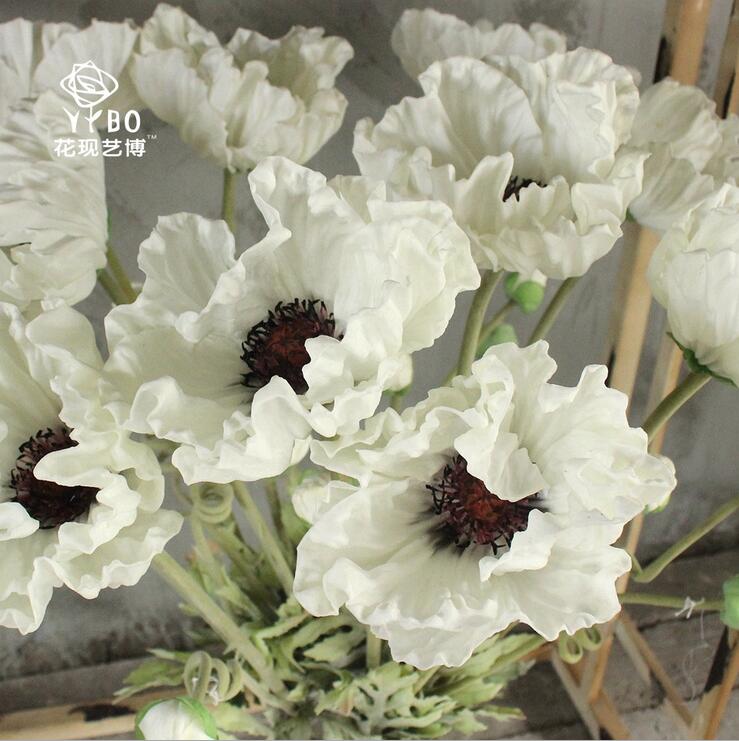 

Wedding Flowers Silk Flower White/Red/Orang Poppy Flowers PU Artificial Anemones For Bouquet Table Centerpieces Natural PU Flowers Big