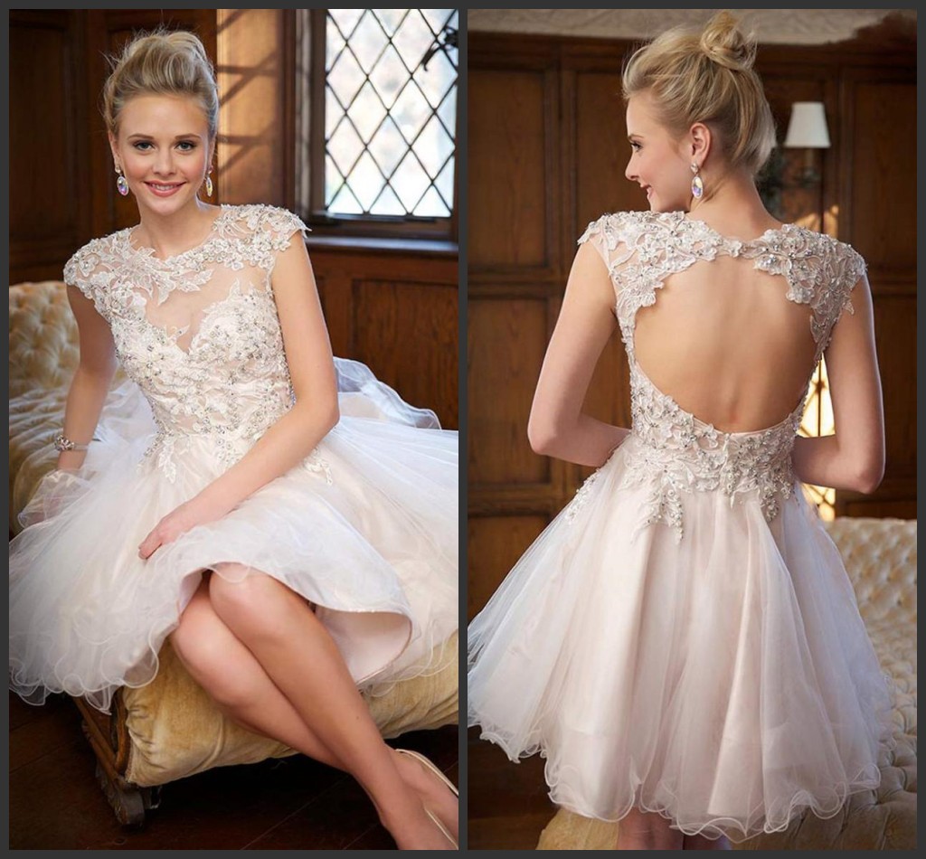 

Cap Sleeves Lace Prom Dresses Under 100 Sheer Jewel Neckline Keyhole Backless Short Homecoming Dress Party Cocktail Gowns