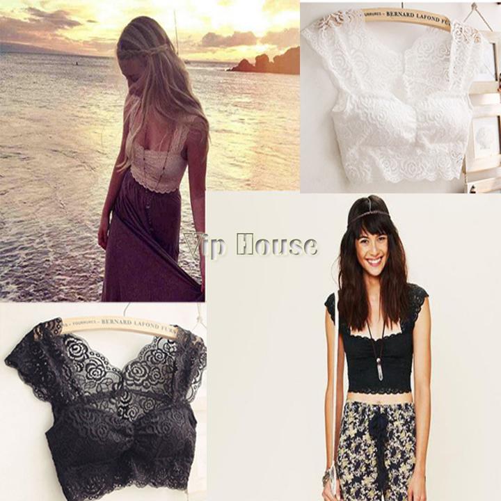 

NEW Sexy Lace Short Crop Top Camisole Padded Hollow-out Soft Vest Tops for Women Built in Bra bustier Crop Tops b8 SV003767, Black