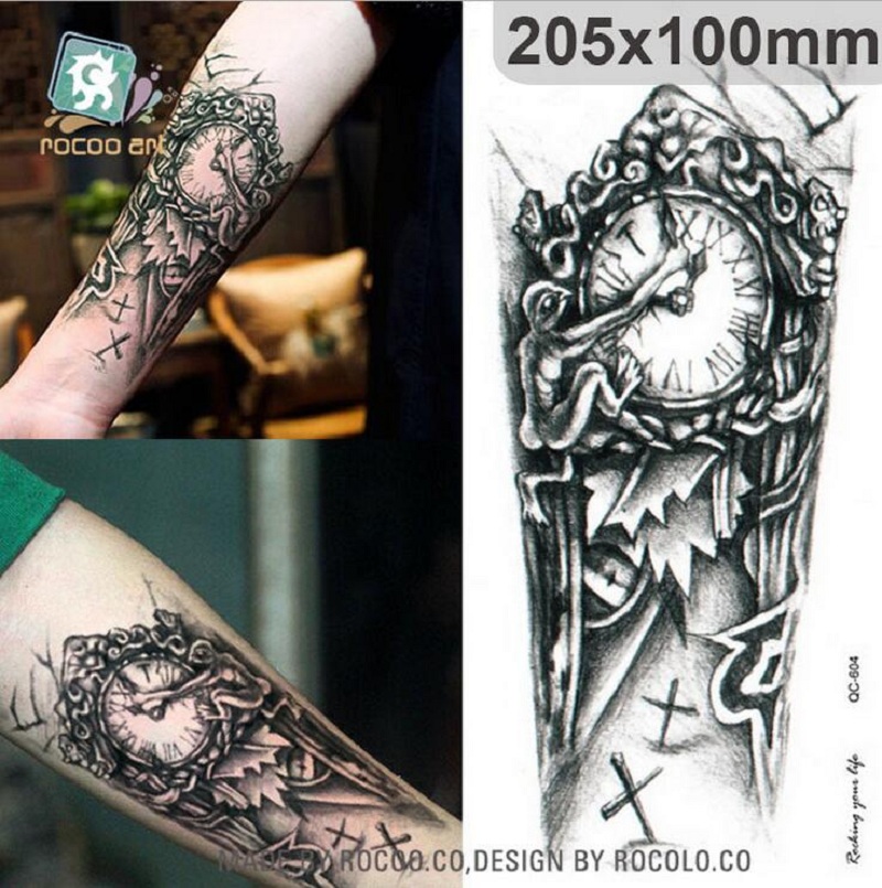 

20.5*10cm Temporary fake tattoos Waterproof tattoo stickers body art Painting for party decoration etc mixed skull vintage clock etc