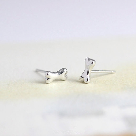 

10Pair- S041 Gold Silver Small Cute Dog Bone Earrings Stud Tiny Bones Stud Earrings for Women Girls Simple Jewelry