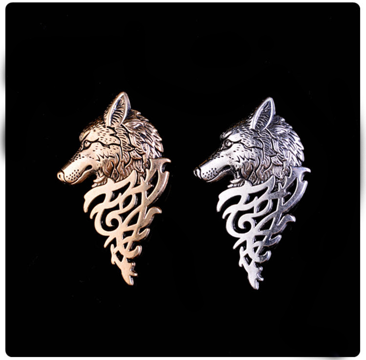 

New Fashion Retro Gold Silver Metal Wolf Brooch Pin Jewelry For Men