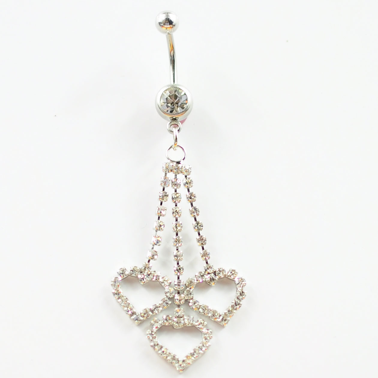 

D0430-1 ( 1 color) body piercing jewelry Nice style 3 HEARTS Navel Belly ring 10 pcs CLEAR stone drop shipping factory price, Silver