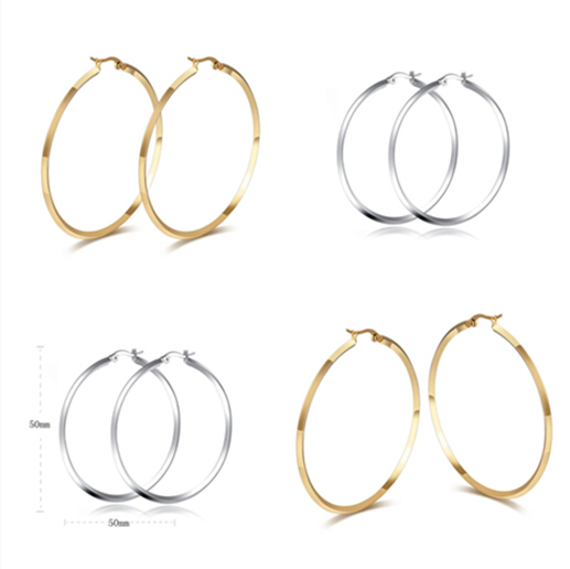

Fashion Style Hotsale XMAS Gift Silver/Gold Two Tone Surgical Stainless Steel 50mm Round Hoop Earrings New arrival Jewelry Women