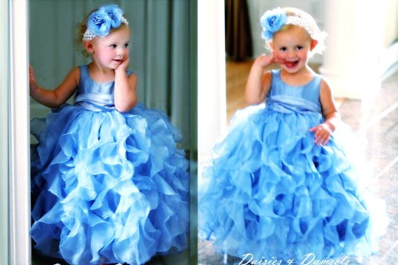 

Sky Blue Organza Flower Girls Dresses For wedding A Line Cascading Ruffles Cute Pageants Gowns for Girls 2018, Same as image