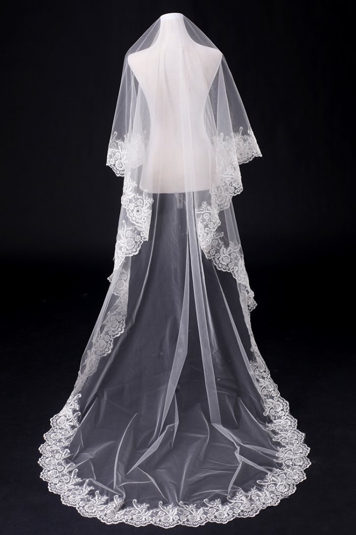

Real Photos Bridal Veils Long Applique Bridal Accessories White Ivory Party Bride Wedding Veils 2021 In Stock, Black