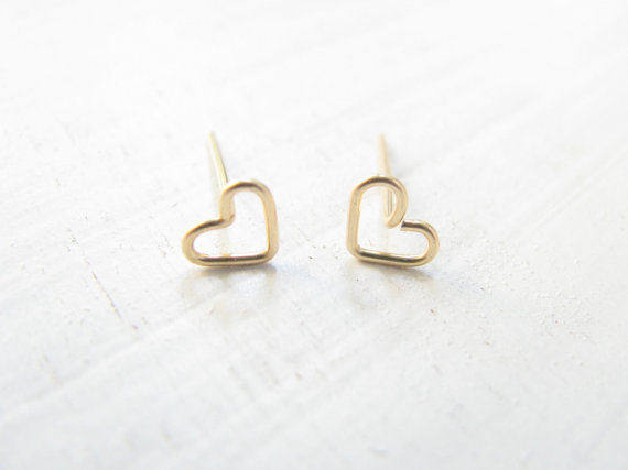 

10Pairs- S026 Gold Silver Tiny Line Hollow Out Heart Studs Earrings Simple Wire Wrapped open Love Heart stud earrings jewelry