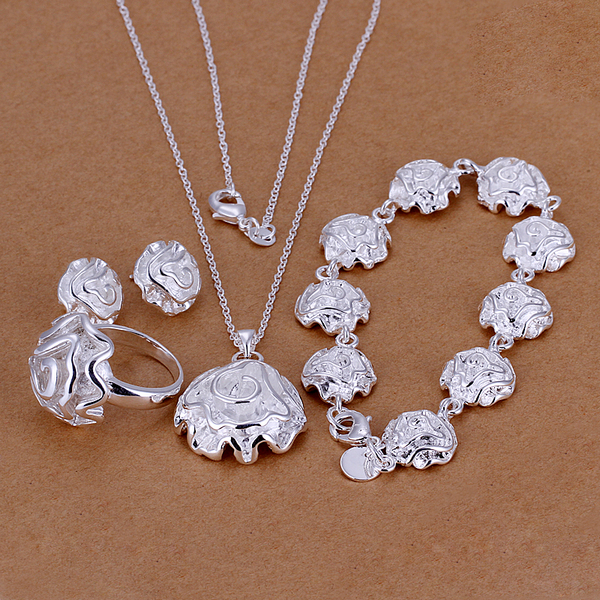 

High grade 925 sterling silver Rose Set jewelry sets DFMSS296 brand new Factory direct sale 925 silver necklace bracelet earring ring