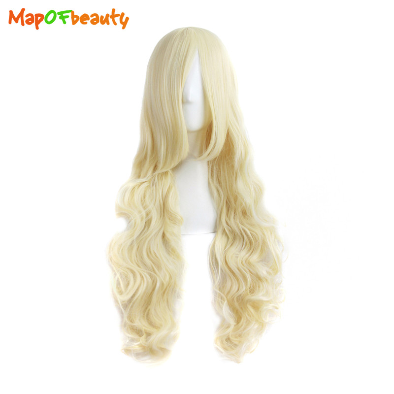 

Mapofbeauty Long Loose Wave Synthetic Hair 32 Inch 80cm Ligth Blonde Wig Nautral Cosplay Girls Costume Party Womens False Peruca, As show