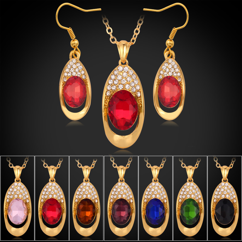 Big SWA Rhinestone Crystal Pendants Necklaces Dangle Earrings Jewelry Set Choker Chains 18K Gold Plated Jewellery-image-166395992
