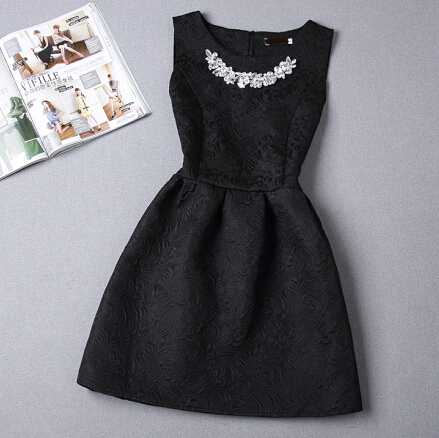 

Wholesale-2016 New Arrival Women Dress Vestidos Cute Fashion Vintage Ball Gown Sleeveless Solid O-neck Summer Appliques Women Dresses, None white