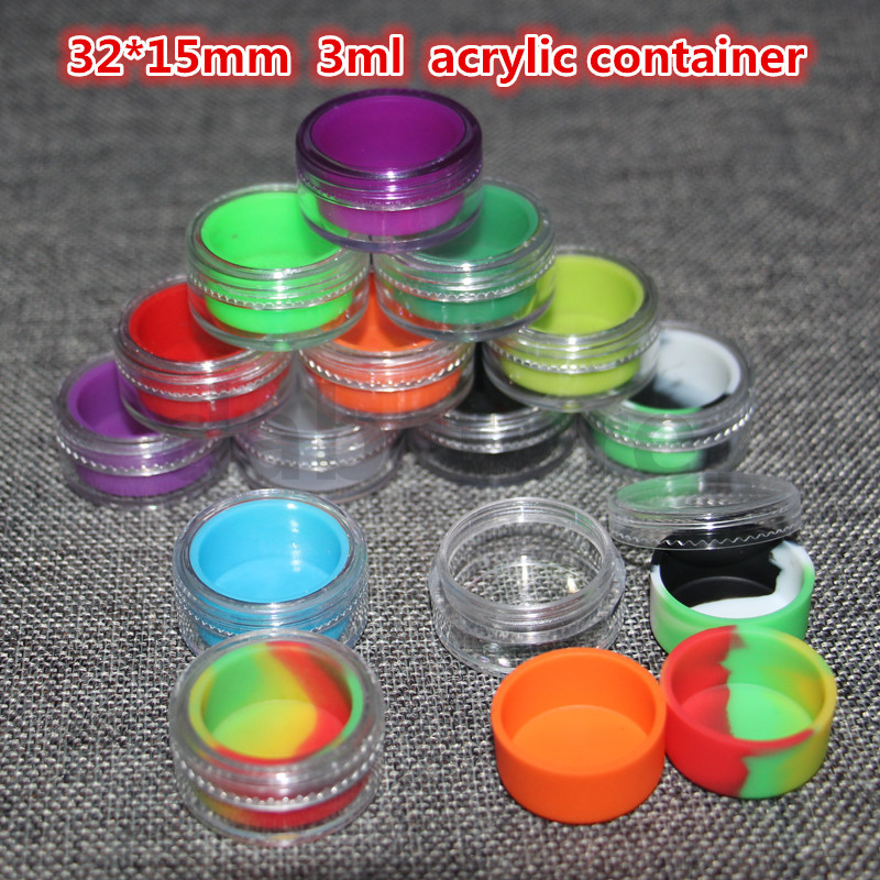 

3ml acrylic outside with silicone inside wax container food grade silicone jar acrylic with silicone container for oil or cosmetic