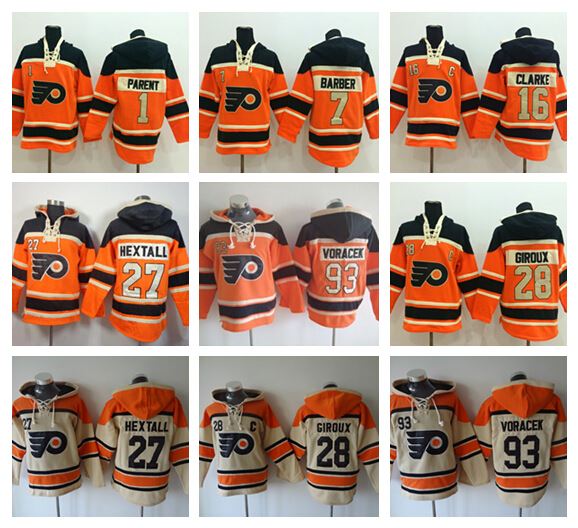 

Philadelphia Flyers Hoodie 16 Bobby Clarke 27 Ron Hextall Ice Hockey Hooded 28 Claude Giroux 93 Jakub Voracek Hoody Sweatshirt, Black