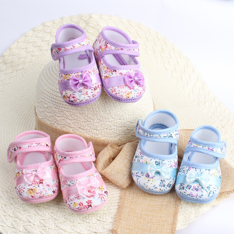 

Wholesale-Todder pre-walker shoes Flowers bow Newborn Baby Shoes 11cm 12cm 13cm Spring/Autumn soft sole, Sky blue