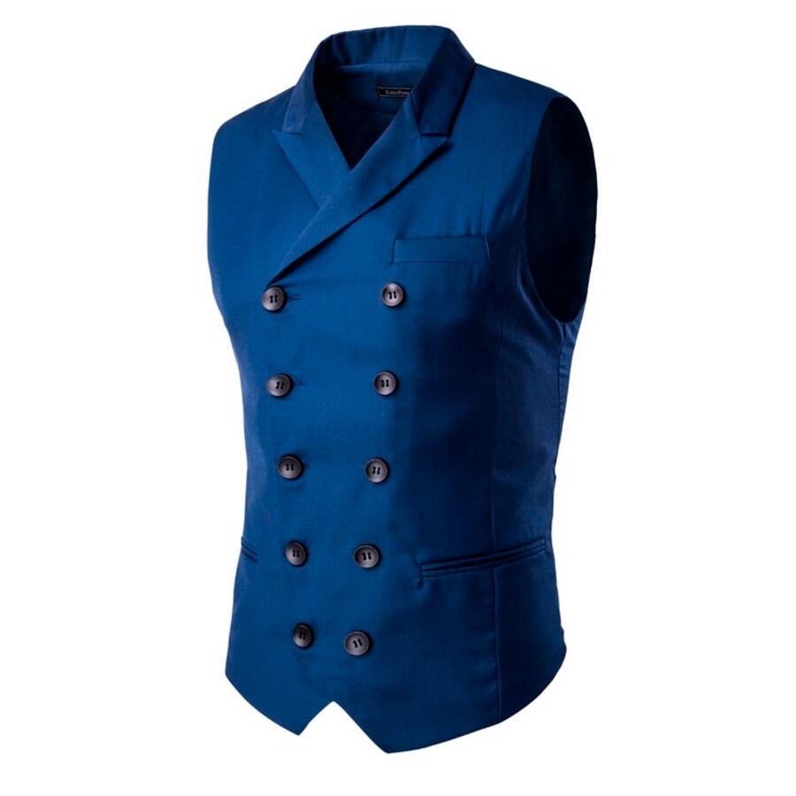

Fashion Slim Fit Double Breasted Men Suit Vest Formal Business Jacket Sleeveless vest Black Blue -3XL