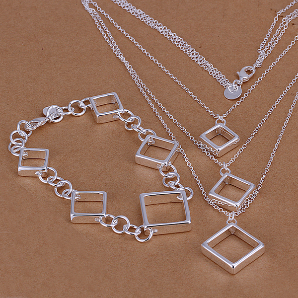 

High grade 925 sterling silver Quartet grid piece jewelry set DFMSS064 brand new Factory direct 925 silver necklace bracelet
